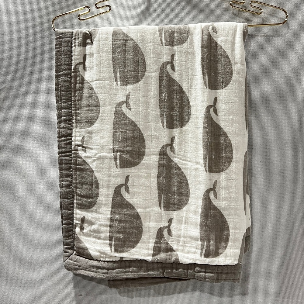Milkbarn Blanket Bamboo Blend Whale Design White/Gray Three-Layer Size 35" X 36"